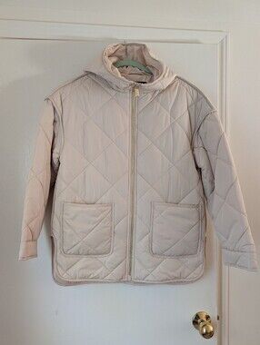 Kensie Cream Quilted Hooded Puffer Jacket Like New